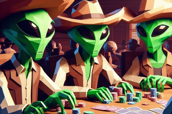 Cowboy Aliens playing poker