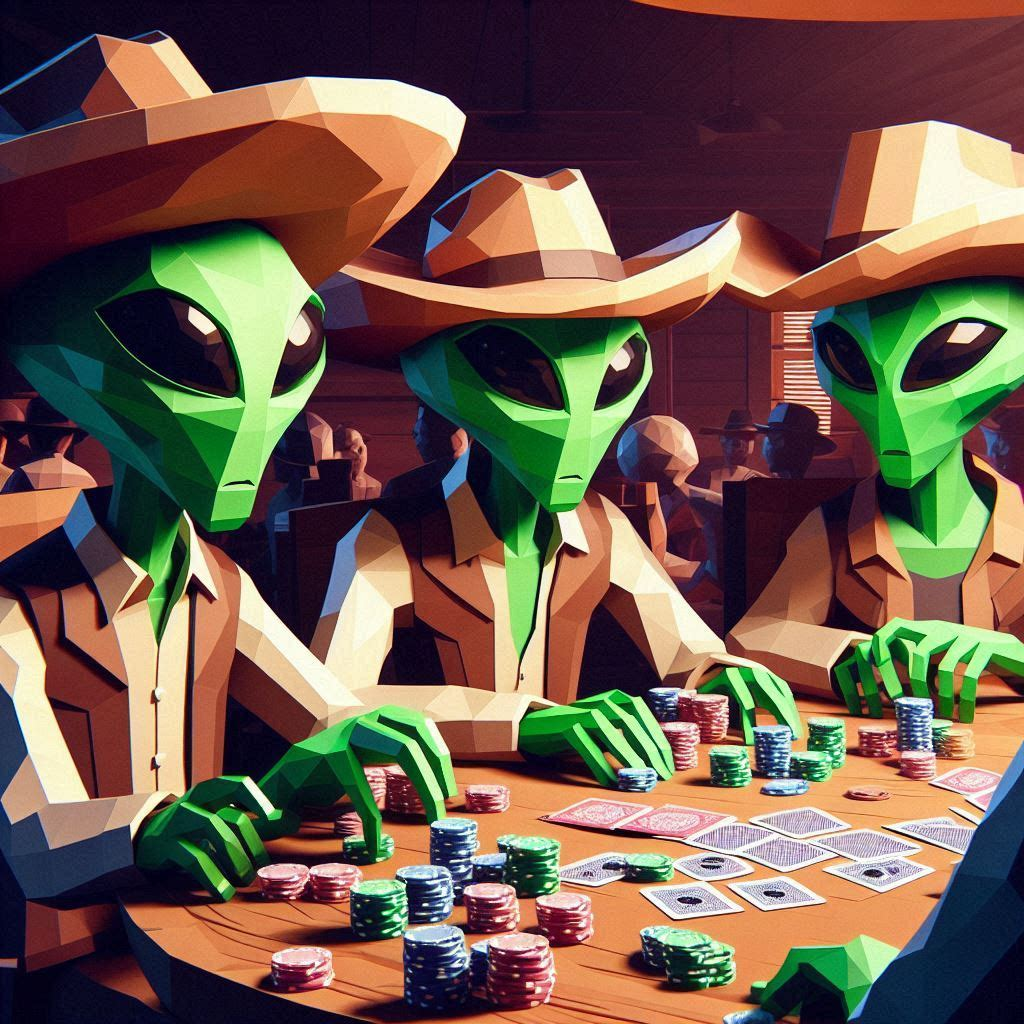 Cowboy Aliens playing poker